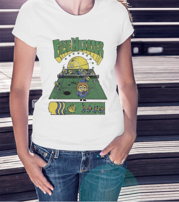Faye Webster Brain Dead Tennis Court Scene With Yellow Characters And Sports Imagery T-Shirt