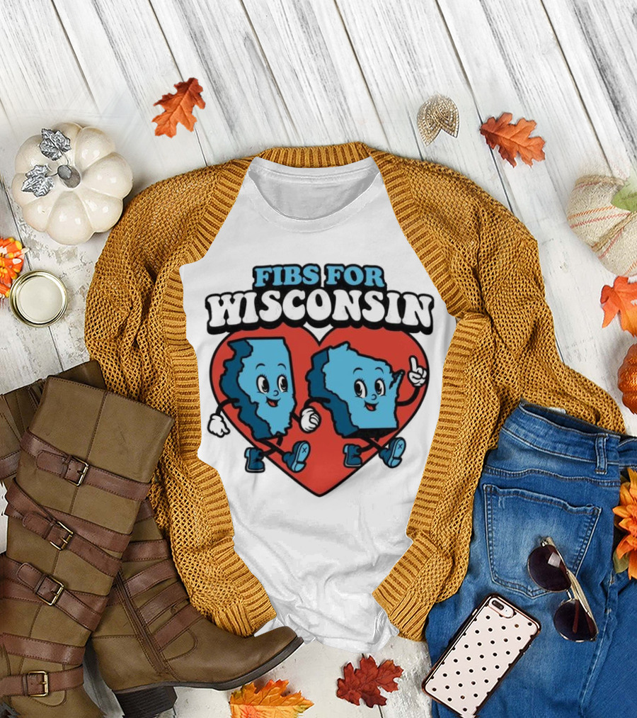 FIBS for Wisconsin Love Heart Walking Cartoon Maps T-Shirt
