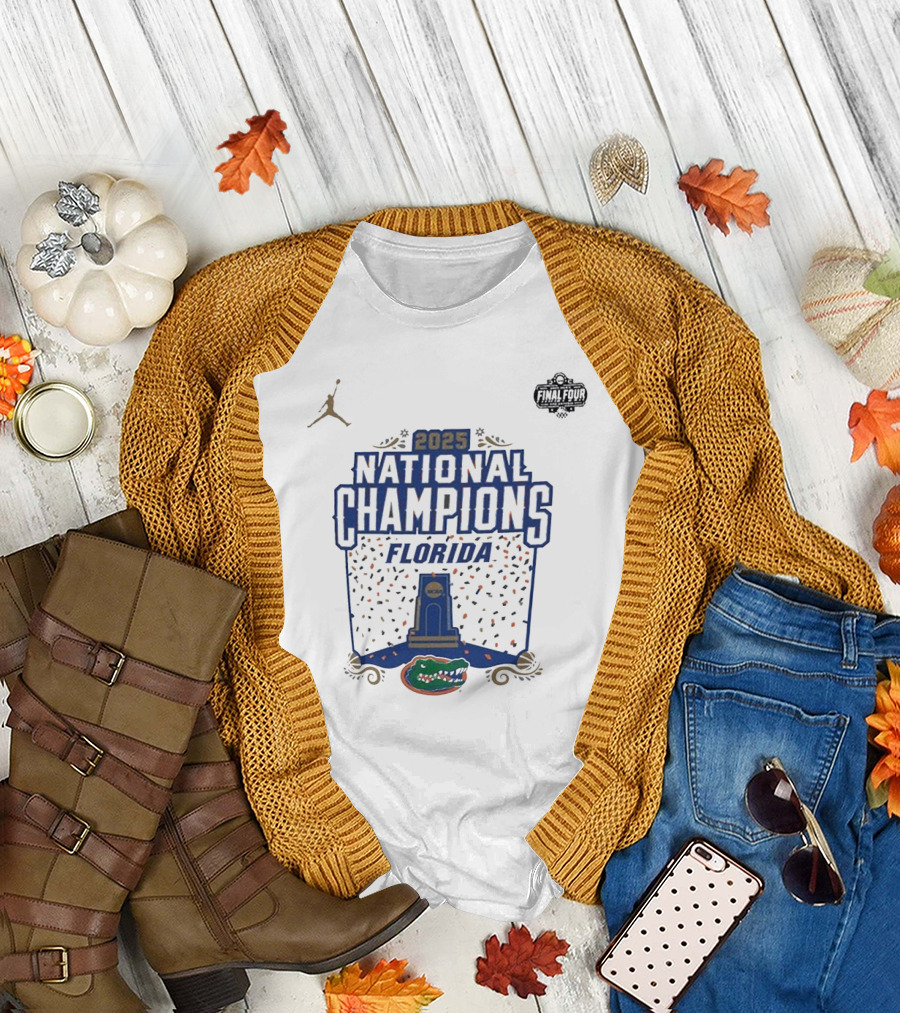 Florida Gators 2025 NCAA Basketball National Champions Trophy Celebration T-Shirt