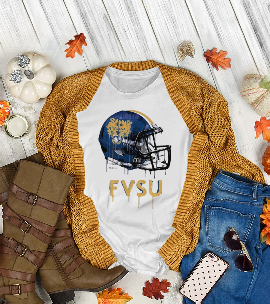 FVSU Wildcats Dripping Helmet Football T-Shirt