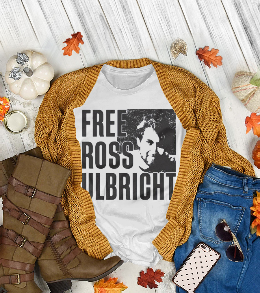 Free Ross Ulbricht Text with Distressed Face Graphic T-Shirt