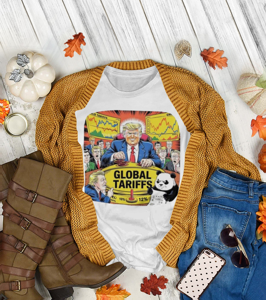 Global Tariffs Trump Cartoon with Panda and World Leaders T-Shirt