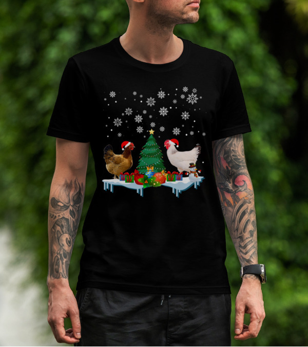 Chicken Merry Christmas Snowflake Festive Scene T-Shirt