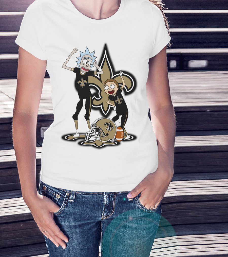 Rick And Morty New Orleans Saints NFL Crossover With Fleur-de-lis T-Shirt