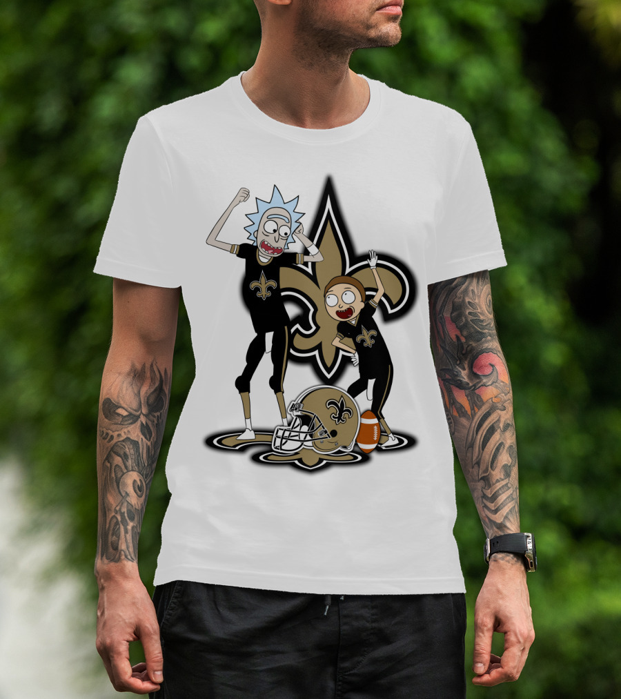 Rick And Morty New Orleans Saints NFL Crossover With Fleur-de-lis T-Shirt