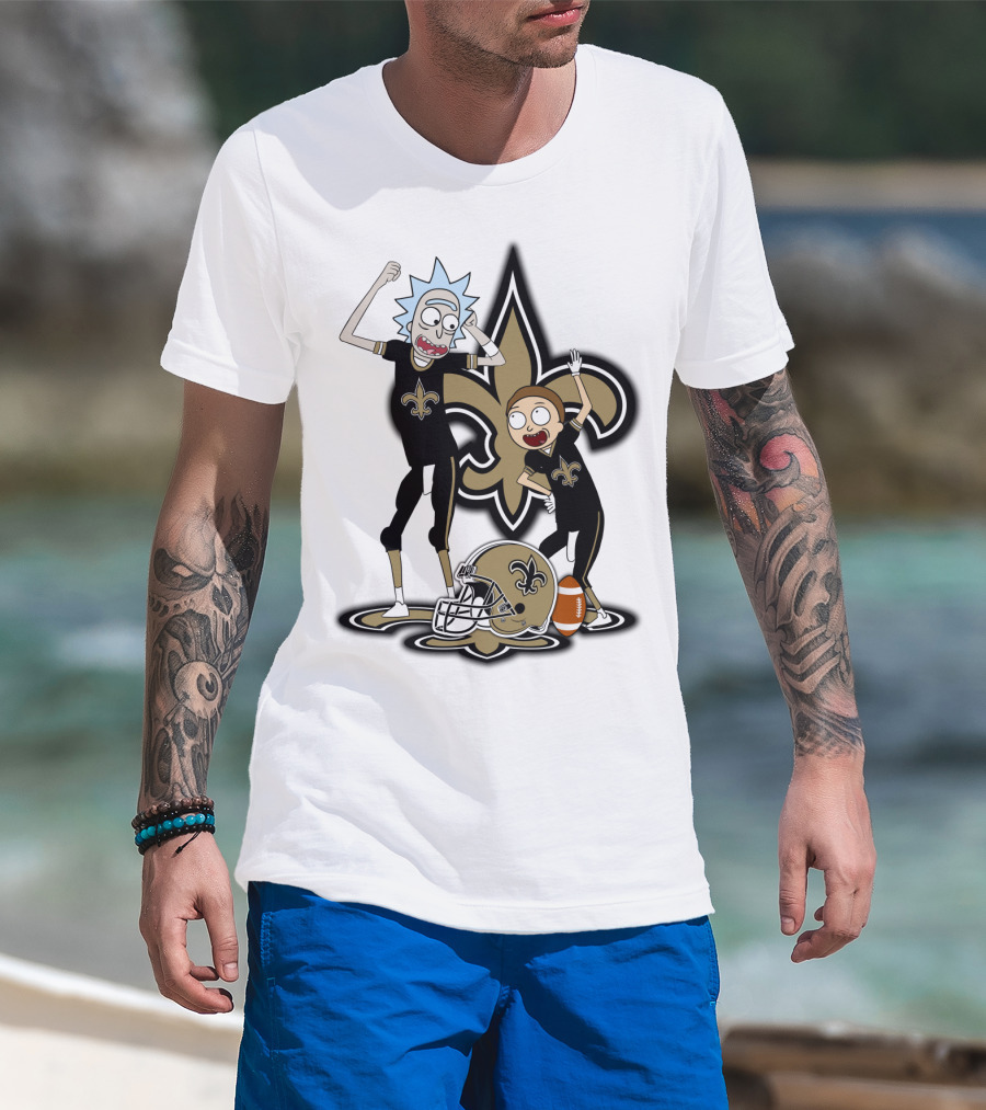 Rick And Morty New Orleans Saints NFL Crossover With Fleur-de-lis T-Shirt