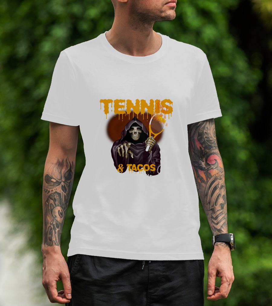 Tennis And Tacos Grim Reaper With Tennis Racket T-Shirt