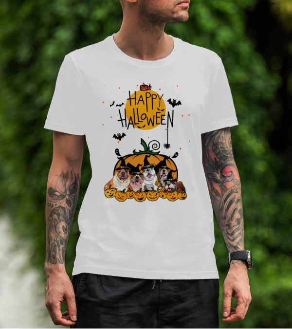 Bulldogs Happy Halloween Pumpkin Bats Spooky T-Shirt