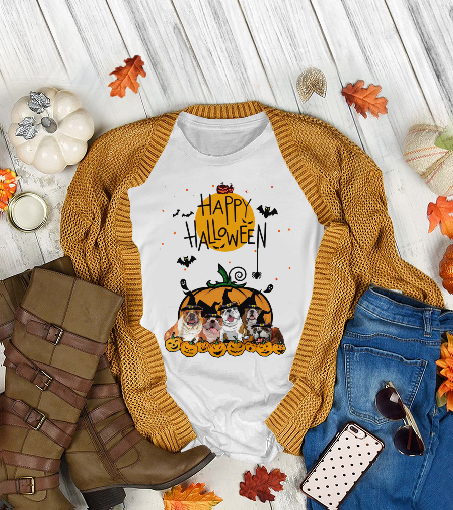 Bulldogs Happy Halloween Pumpkin Bats Spooky T-Shirt