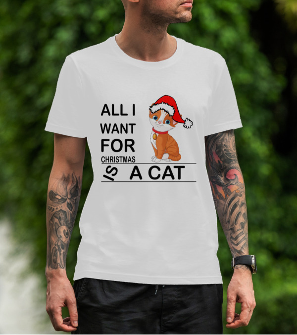 All I Want For Christmas Is A Cat Wearing Santa Hat T-Shirt