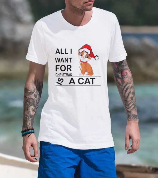 All I Want For Christmas Is A Cat Wearing Santa Hat T-Shirt