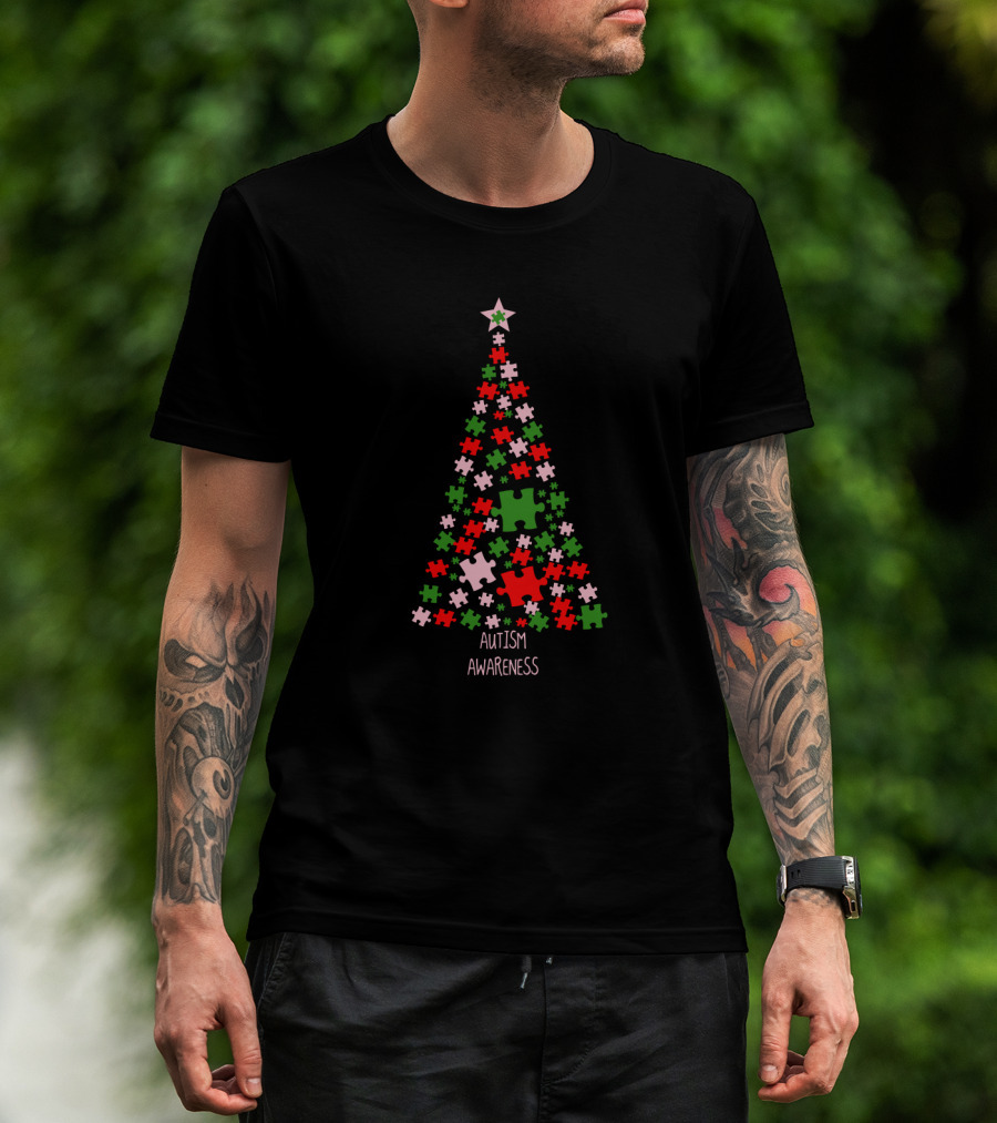 Autism Awareness Puzzle Piece Christmas Tree T-Shirt