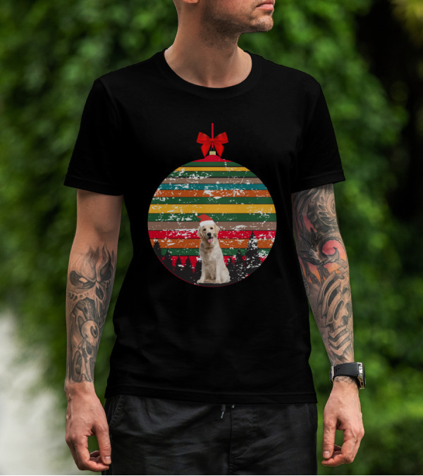 Christmas Vintage Labrador Retriever Ornament Stripes Forest Scene T-Shirt