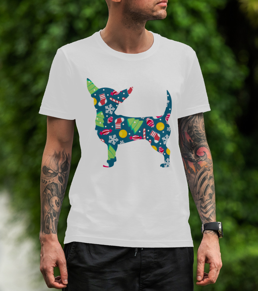 Chihuahua Christmas Candy Cane Snowflakes Holiday T-Shirt