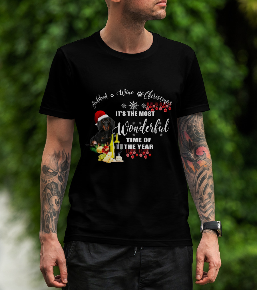 Dachshund Wine Christmas It's The Most Wonderful Time Of The Year T-Shirt