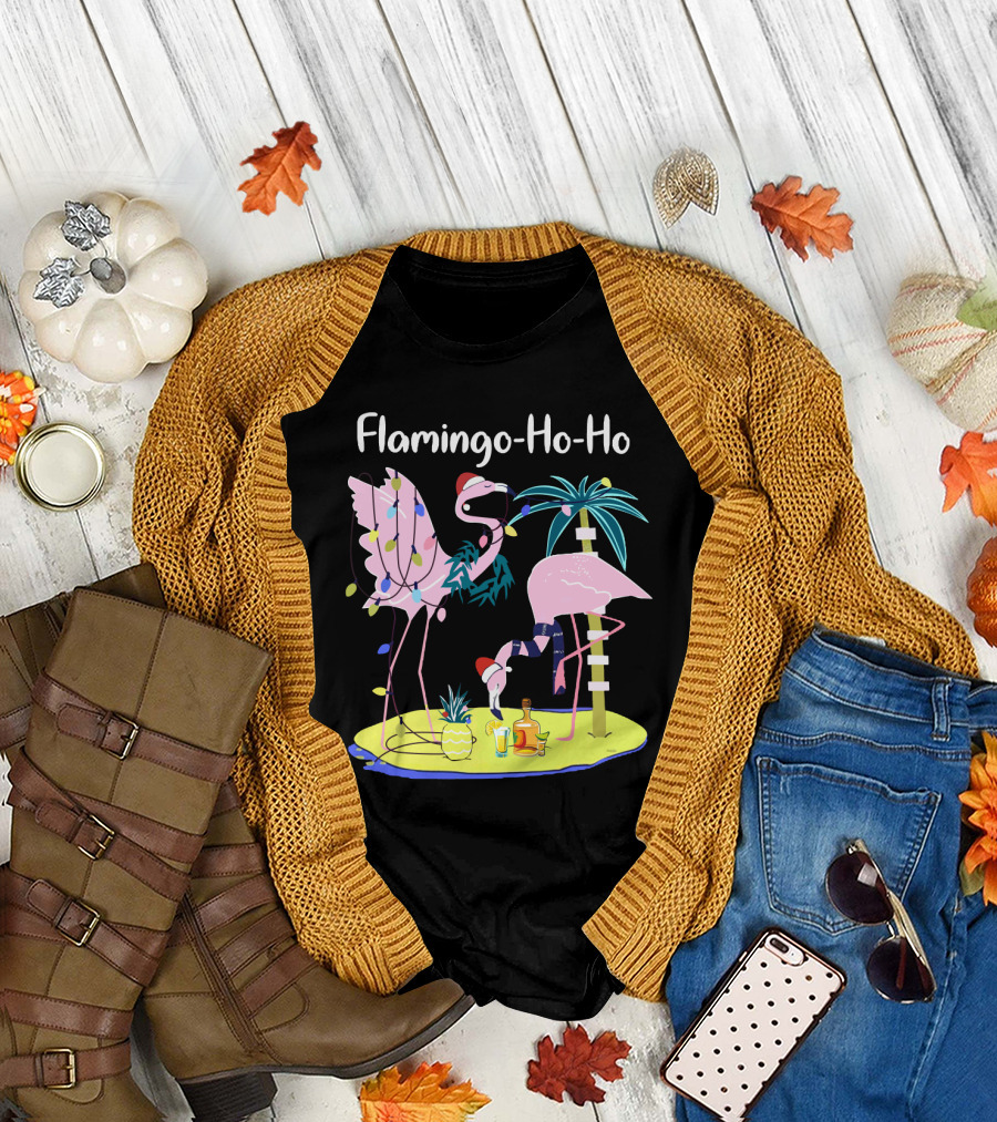 Flamingo Ho Ho Tequila Wine Island Holiday Party T-Shirt