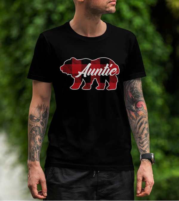 Family Christmas Matching Buffalo Plaid Bear Auntie T-Shirt