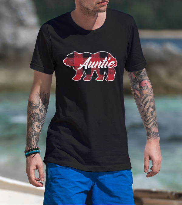 Family Christmas Matching Buffalo Plaid Bear Auntie T-Shirt