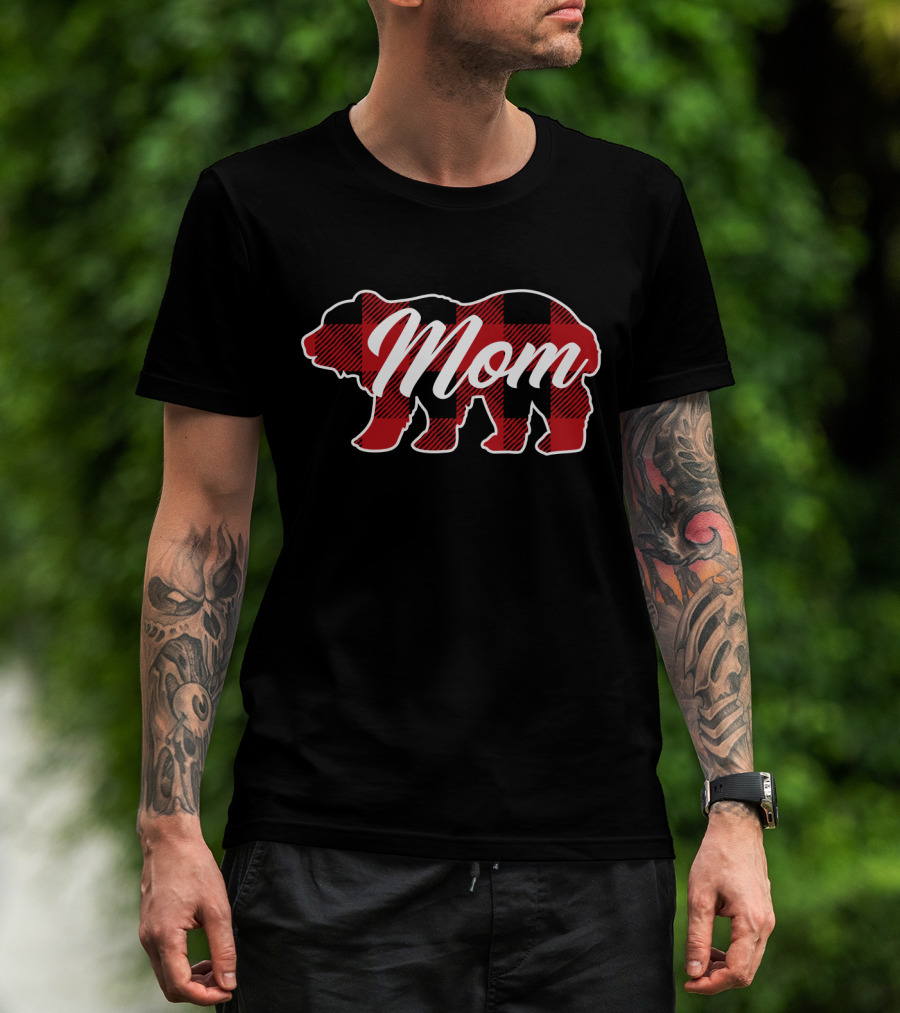 Family Christmas Matching Buffalo Plaid Bear Mom T-Shirt