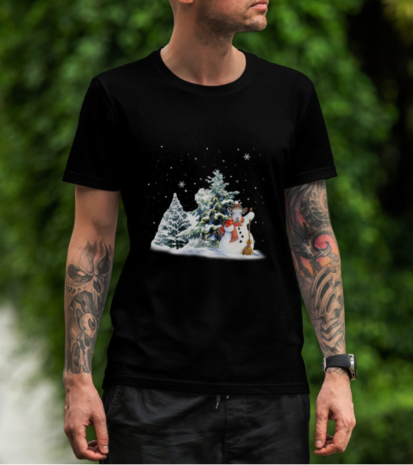Goat Snowman Merry Winter Wonderland Scene T-Shirt