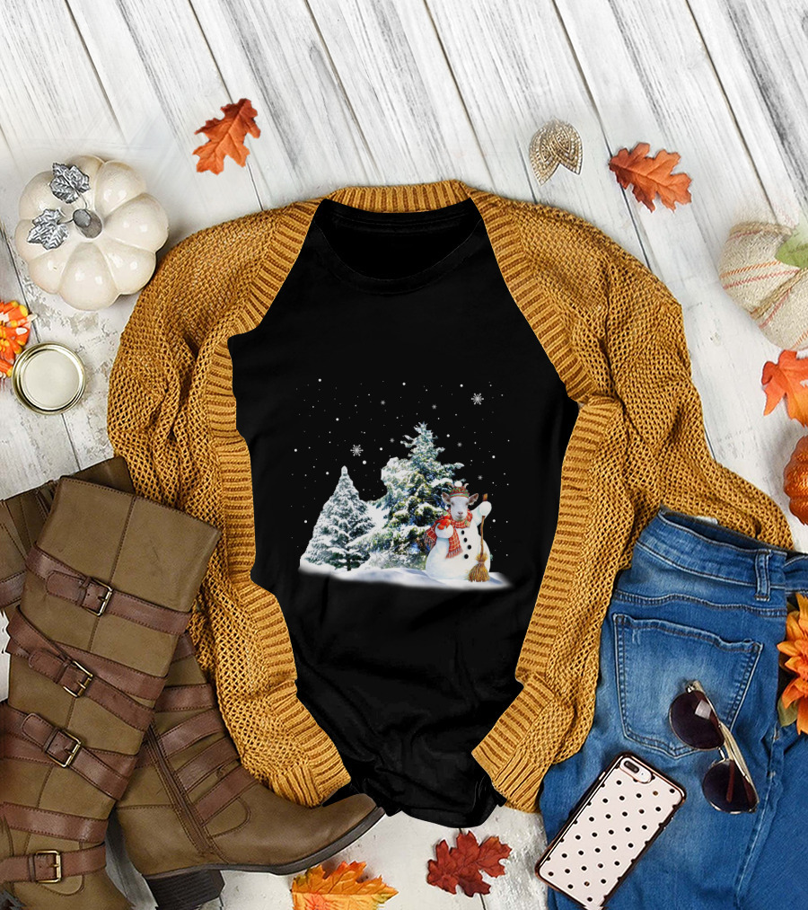 Goat Snowman Merry Winter Wonderland Scene T-Shirt