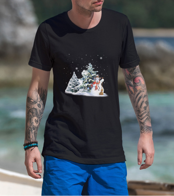 Goat Snowman Merry Winter Wonderland Scene T-Shirt