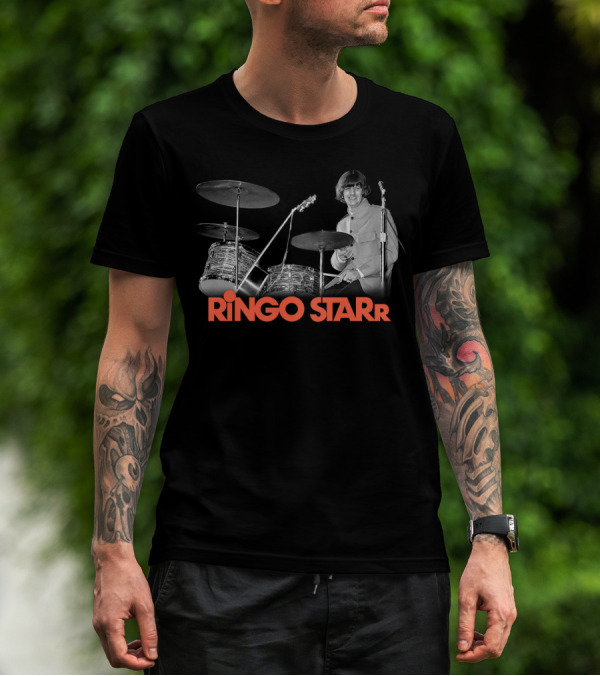 Ringo Starr Drummer Black And White Photo T-Shirt