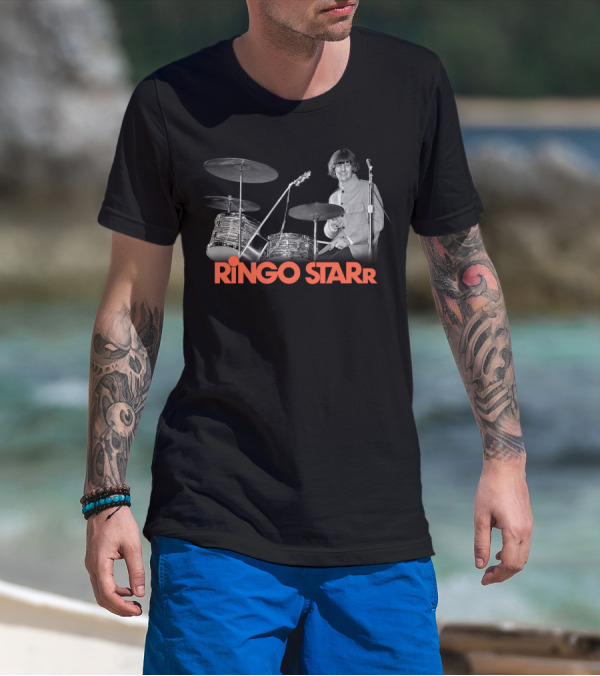 Ringo Starr Drummer Black And White Photo T-Shirt