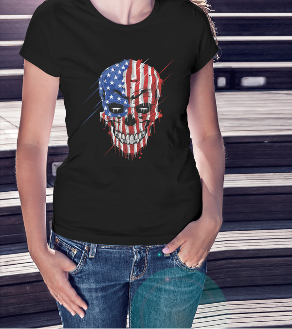 Skull With USA Flag T-Shirt