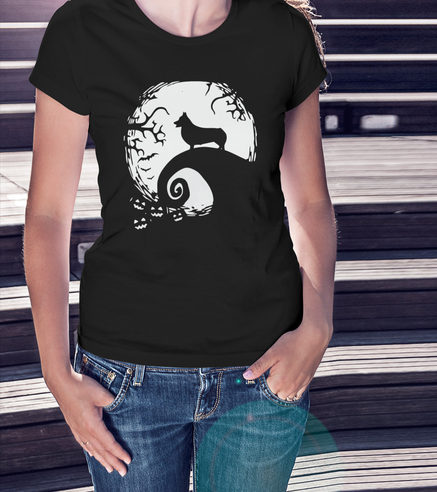 Halloween Corgi Nightmare Hill Moonlight T-Shirt