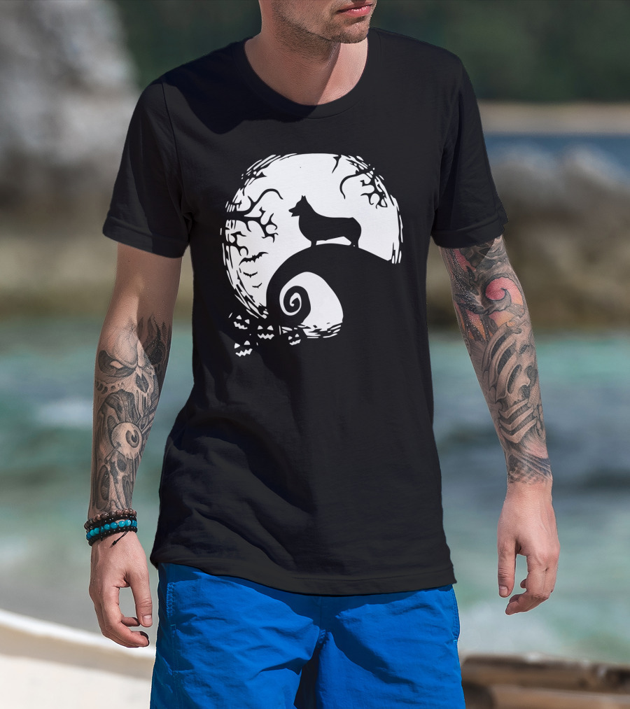 Halloween Corgi Nightmare Hill Moonlight T-Shirt