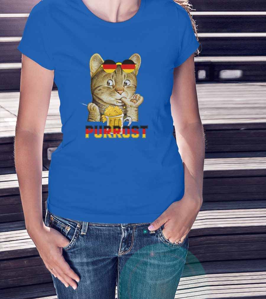 Oktoberfest Cat With Beer Mug And German Sunglasses Prost Pun Purrost T-Shirt