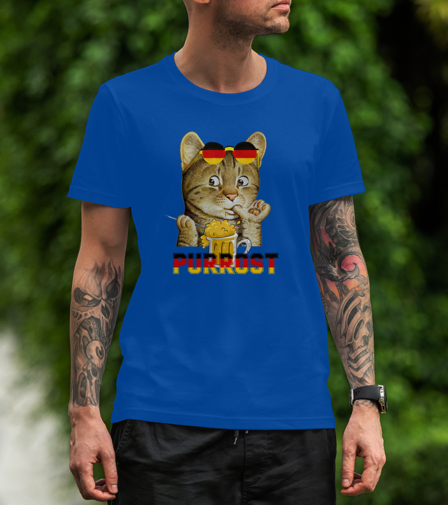Oktoberfest Cat With Beer Mug And German Sunglasses Prost Pun Purrost T-Shirt