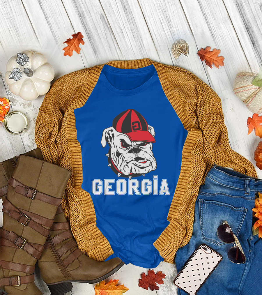 Georgia Bulldogs Vintage Red and Black Cap Bulldog T-Shirt