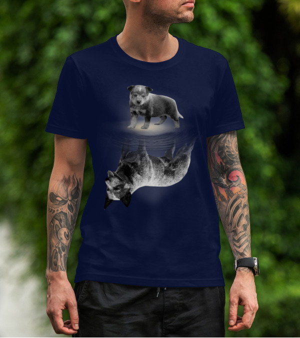 Retro Reflections: Vintage Australian Cattle Dog And Scenic Sunset T-Shirt