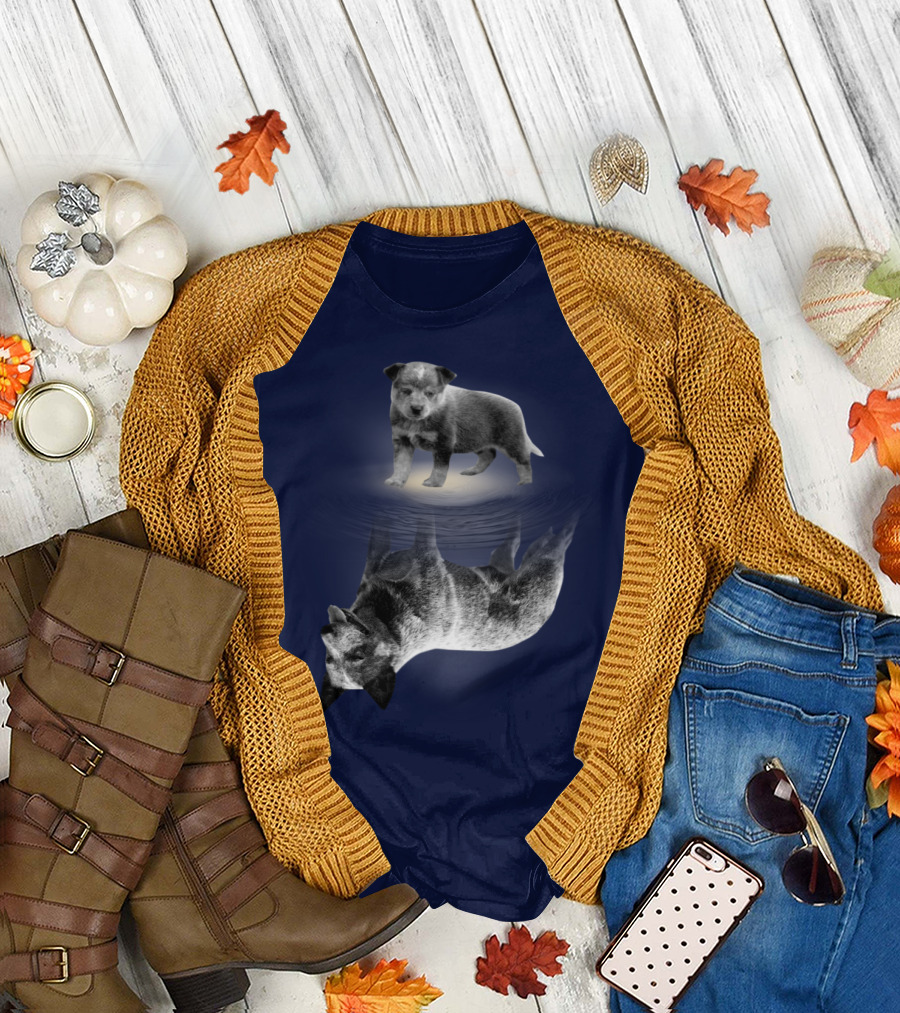 Retro Reflections: Vintage Australian Cattle Dog and Scenic Sunset T-Shirt