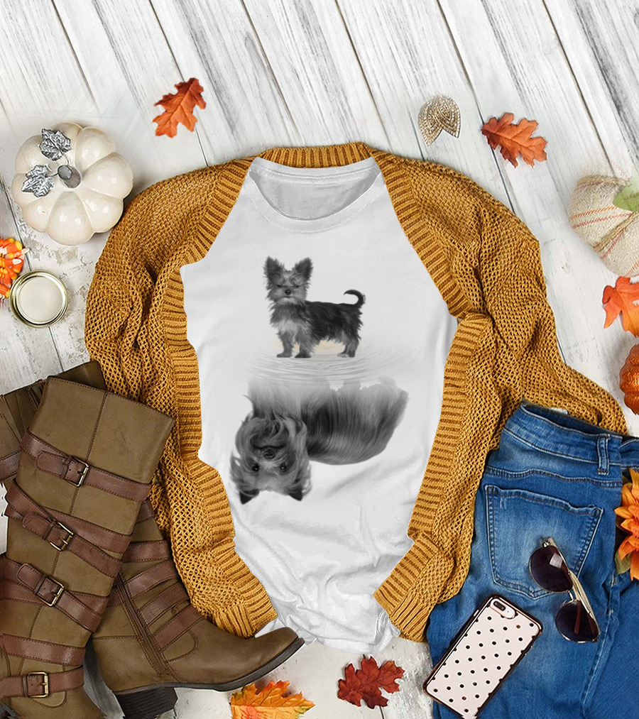 Yorkshire Terrier Reflection Art in I Love My Yorkie T-Shirt