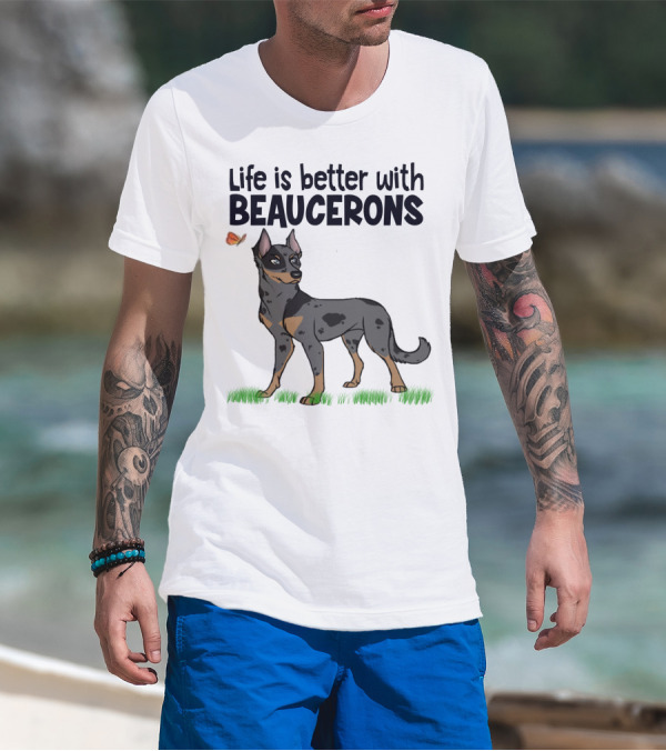 Life Is Better With Beaucerons Butterfly And Dog T-Shirt