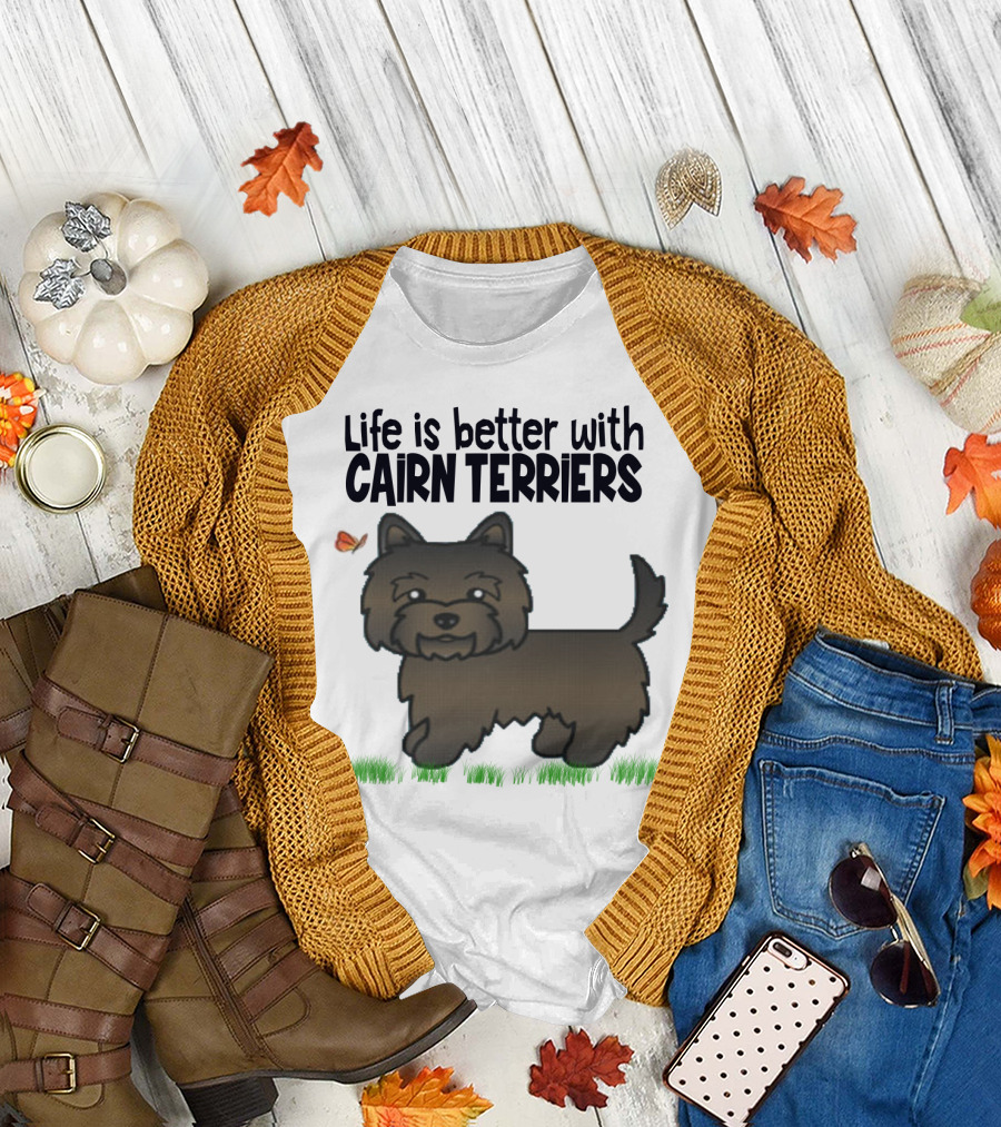 Life is Better with Cairn Terriers Cute Dog and Butterfly T-Shirt