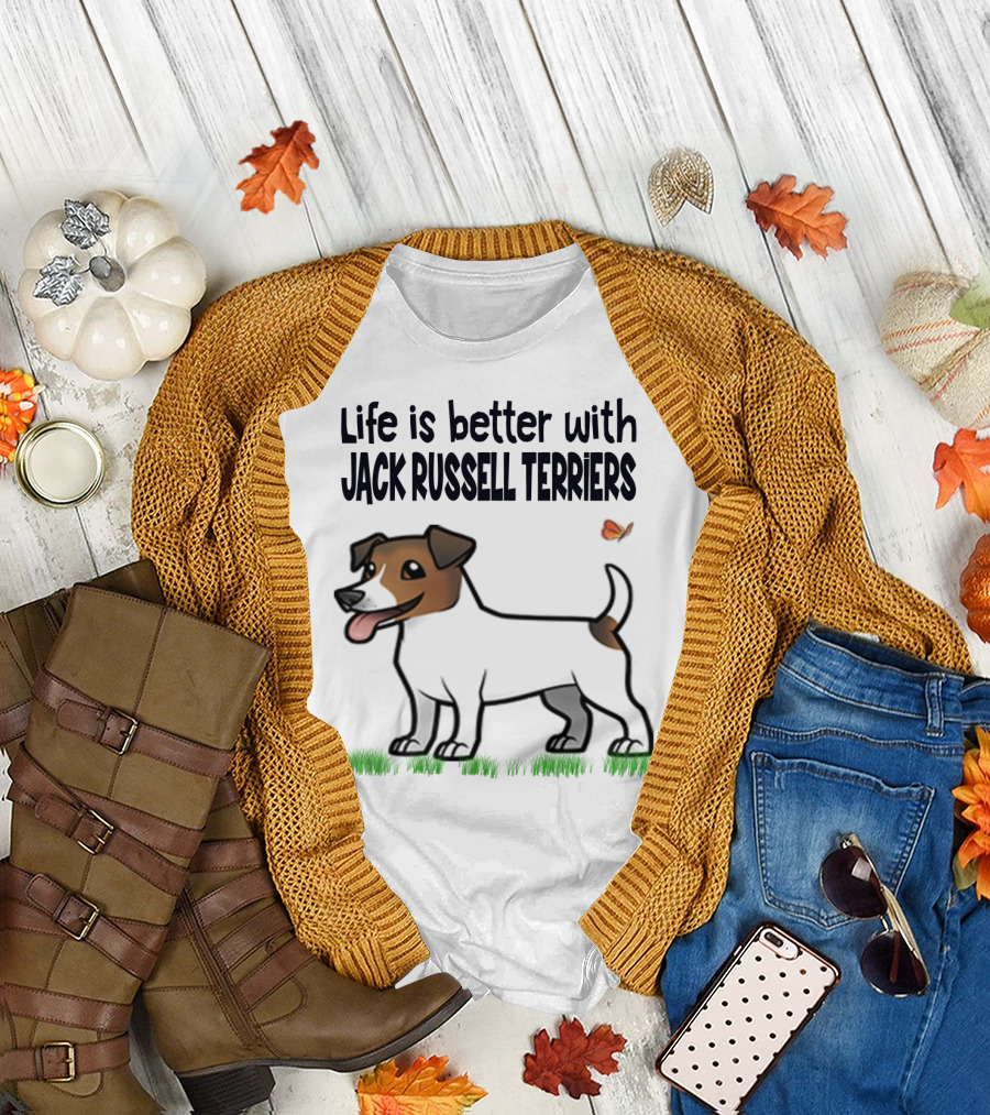 Life is Better with Jack Russell Terriers Cute Dog and Butterfly T-Shirt