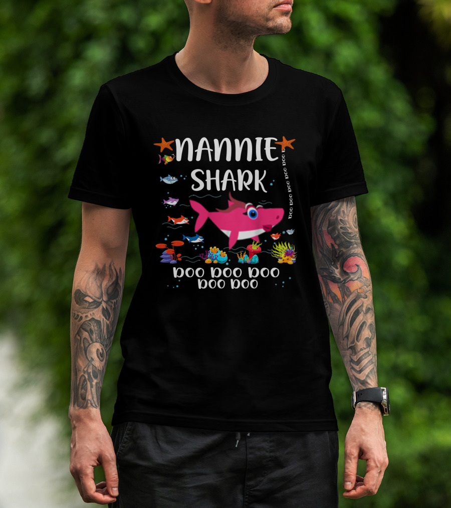 Nannie Shark Doo Doo Doo Doo Nannie Shark Family Matching Ocean T-Shirt