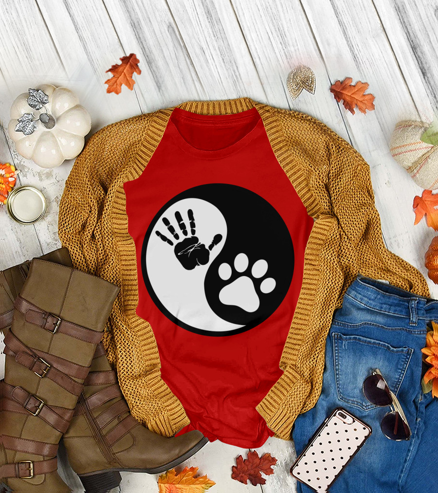Yin Yang Hand Paw Print Best Dog Harmony T-Shirt