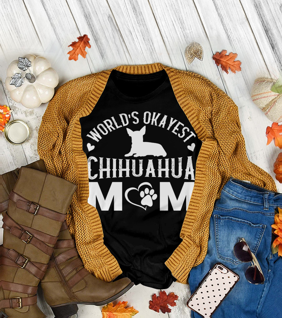 World’s Okayest Chihuahua Mom Graphic with Heart and Paw Prints T-Shirt