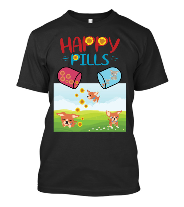 Happy Pills Chihuahuas Playing With Sunflowers T-Shirt