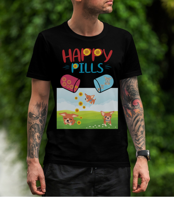Happy Pills Chihuahuas Playing With Sunflowers T-Shirt