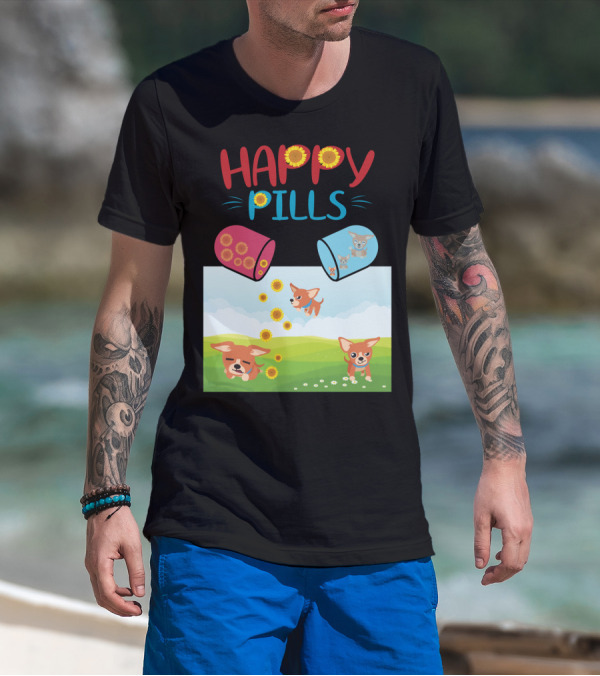 Happy Pills Chihuahuas Playing With Sunflowers T-Shirt