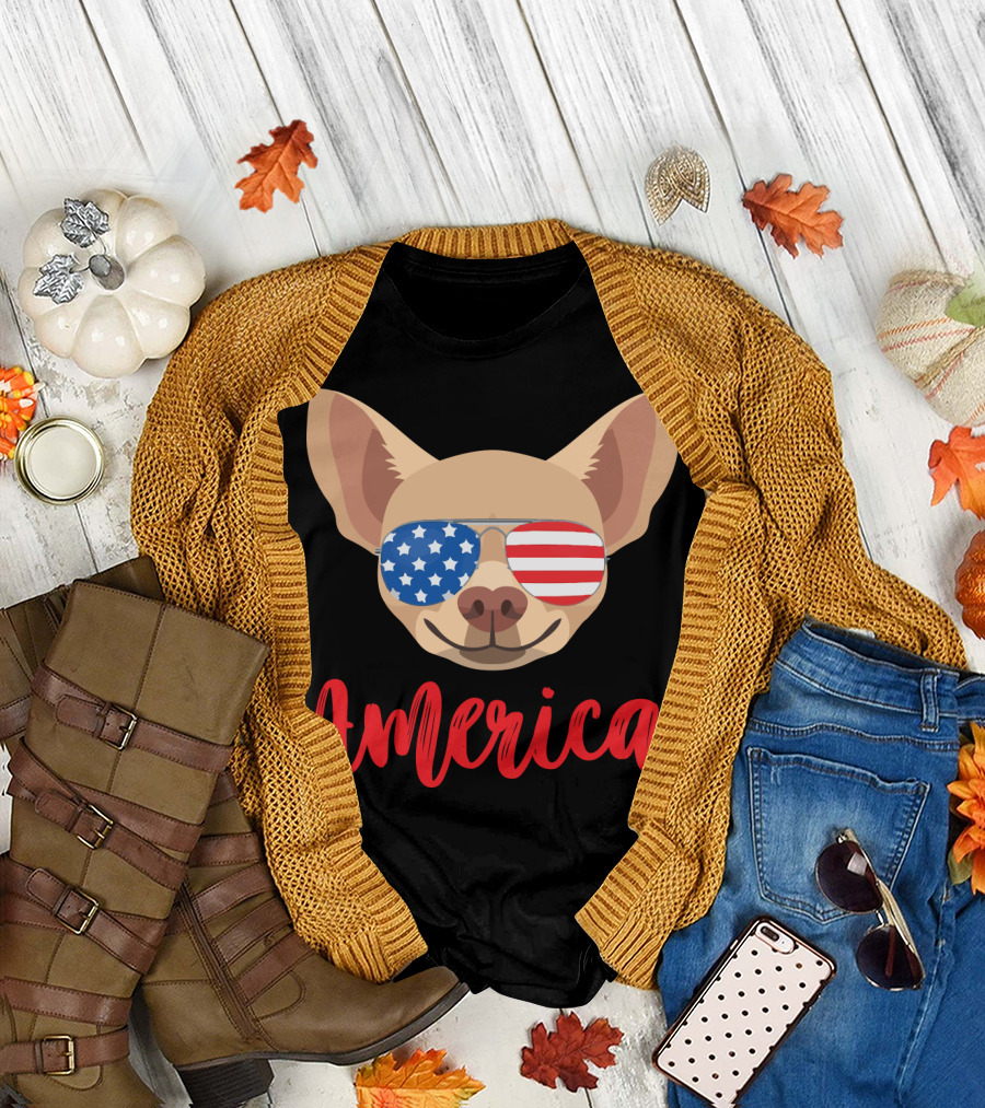 America Chihuahua Patriotic Sunglasses Dog T-Shirt