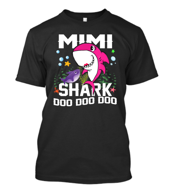Mimi Shark Doo Doo Doo Grandpa Mommy Daddy Bubbles Starfish Ocean Scene T-Shirt