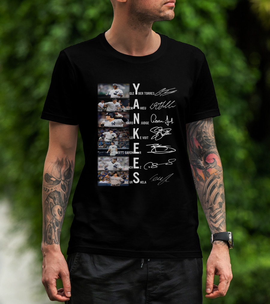 Yankees Signature Series Baseball Players Glayber Torres Dj Lemahieu Aaron Judge Luke Voit Brett Gardner Gary Sanchez Gio Urshela T-Shirt