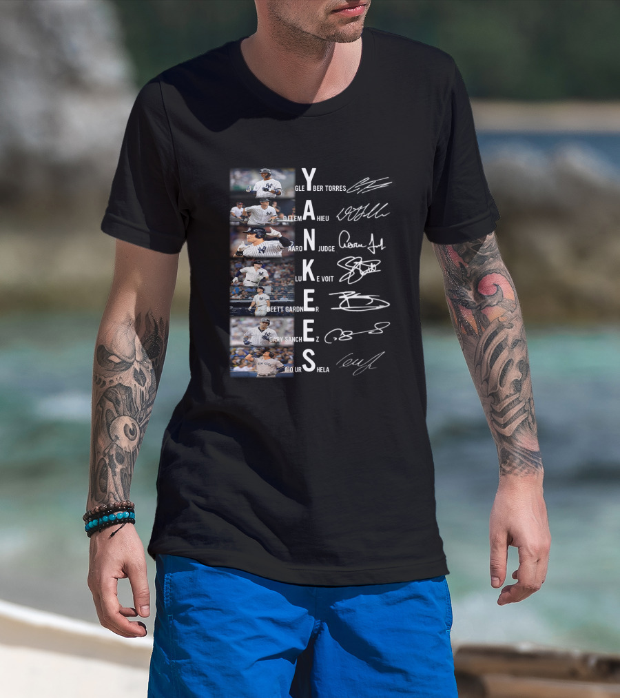 Yankees Signature Series Baseball Players Glayber Torres Dj Lemahieu Aaron Judge Luke Voit Brett Gardner Gary Sanchez Gio Urshela T-Shirt